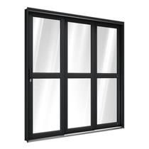 Porta de Aço Correr Lateral com Travessa 3 Folhas 213x150cm Pronto Riobras Preto Porta de Aço Correr Lateral com Travessa 3 Folhas 213x150cm Pronto Riobras Preto