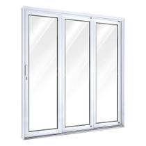 Porta de Aço de Correr 213x150cm 3 Folhas com Vidro Facilita Lucasa Branco Porta de Aço de Correr 213x150cm 3 Folhas com Vidro Facilita Lucasa Branco