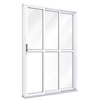 Porta de Aço de Correr 213x150cm 3 Folhas com Vidro Liso Ullian Esquadrias Metálicas Branco