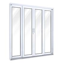 Porta de Aço de Correr 213x200cm com Vidro 4 Folhas 2 Fixas Facilita Lucasa Branco Porta de Aço de Correr 213x200cm com Vidro 4 Folhas 2 Fixas Facilita Lucasa Branco