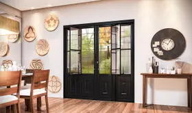 Porta de Aço de Correr com Postigo e Grade Quadrada 4 Folhas 213x200cm Facilitá Lucasa