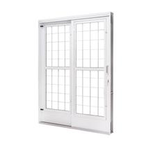 Porta de Aço de Correr e Postigo 215x160cm 2 Folhas com Grade Quadriculada Qualitysol Ramassol Branco