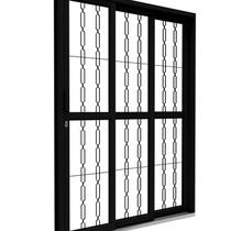 Porta de Aço de Correr Lateral 3 Folhas com Grade Mosaico 213x150 Riobras Aço Pronto Porta de Aço de Correr Lateral 3 Folhas com Grade Mosaico 213x150 Riobras Aço Pronto