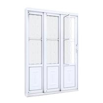 Porta de Aço de Correr Lateral com Postigo e Grade Mosaico 3 Folhas 213x150cm Facilitá Lucasa Porta de Aço de Correr Lateral com Postigo e Grade Mosaico 3 Folhas 213x150cm Facilitá Lucasa