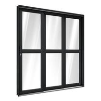 Porta de Aço de Correr Lateral com Travessa 3 Folhas 213x150cm Aço Pronto Riobras Preto Porta de Aço de Correr Lateral com Travessa 3 Folhas 213x150cm Aço Pronto Riobras Preto