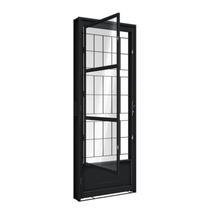 Porta de Aço de Giro com Postigo e Grade Quadrada 215x85cm Aço Pronto Riobras Abertura Esquerda Preto