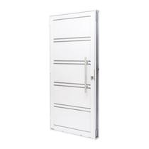 Porta de Aço Lambri 215x100cm com Friso e Puxador Inox Batente 12cm Qualitysol Ramassol Branco Porta de Aço Lambri 215x100cm com Friso e Puxador Inox Batente 12cm Qualitysol Ramassol Branco