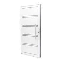 Porta de Aço Lambri 215x100cm com Friso e Puxador Inox Batente 12cm Qualitysol Ramassol Branco Porta de Aço Lambri 215x100cm com Friso e Puxador Inox Batente 12cm Qualitysol Ramassol Branco