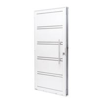 Porta de Aço Lambri 215x100cm com Friso e Puxador Inox Batente 12cm Qualitysol Ramassol