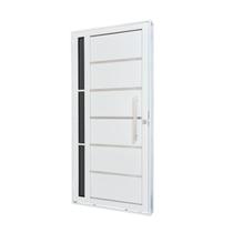 Porta de Aço Lambri 215x100cm com Friso e Puxador Inox Lateral Vidro Fumê Batente 12cm Qualitysol Ramassol