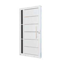Porta de Aço Lambri 215x100cm com Friso e Puxador Inox Vidro Lateral Fumê Batente 12cm Qualitysol Ra