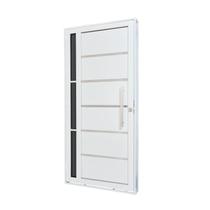 Porta de Aço Lambri 215x100cm com Friso e Puxador Inox Vidro Lateral Fumê Batente 12cm Qualitysol Ra - Ramassol