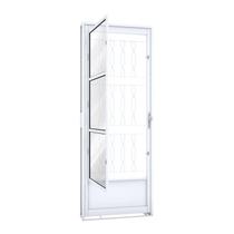 Porta de Aço Postigo 215x85cm com Grade Mosaico e Vidro Liso Riobras Abertura Direita Branco