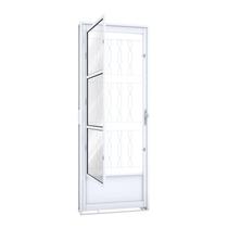 Porta de Aço Postigo 215x85cm com Grade Mosaico e Vidro Liso Riobras Abertura Direita