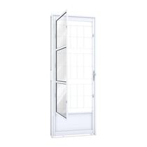 Porta de Aço Postigo 215x85cm com Grade Quadrada e Vidro Liso Riobras Abertura Esquerda