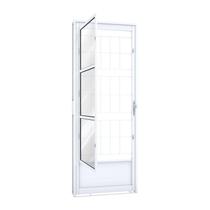 Porta de Aço Postigo 215x85cm com Grade Quadrada e Vidro Liso Riobras Abertura Esquerda