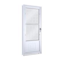 Porta de Aço Postigo 215x90cm com Grade Quadrada e Vidro Mini Boreal Lucasa Branco Porta de Aço Postigo 215x90cm com Grade Quadrada e Vidro Mini Boreal Lucasa Branco