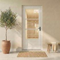 Porta de Aço Postigo com Grade Quadrada Branca Minas Sul MGM 215x85cm Abertura Esquerda