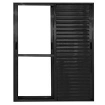 Porta de Alumínio Balcão 3 Folhas Preta Linha 25 Com Fechadura - DC