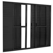 Porta de Alumínio Balcão 6 Folhas Preta Linha 25 Com Fechadura - DC