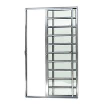 Porta de Alumínio de Correr 210x120cm 2 Folhas com Travessa e Vidro Liso Anodizado Super Brimak