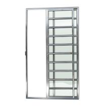 Porta de Alumínio de Correr 210x150cm 2 Folhas com Travessa e Vidro Liso Anodizado Super Brimak