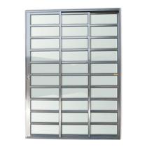 Porta de Alumínio de Correr 210x150cm 3 Folhas 1/3 com Travessa e Vidro Liso Super Anodizado Brimak