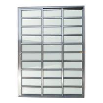 Porta de Alumínio de Correr 210x180cm 3 Folhas 1/3 com Travessa e Vidro Liso Super Anodizado Brimak