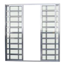 Porta de Alumínio de Correr 210x200cm 4 Folhas com Travessa e Vidro Liso Anodizado Super Brimak