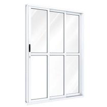 Porta de Aluminío de Correr 213x150cm 3 Folhas com Divisão e Vidro Riobras Branco Ullian Esquadrias Metálicas