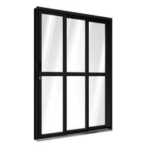Porta de Aluminio de Correr Lateral com Travessa 2 Folhas Móveis e 1 Folha Fixa 213x150cm Riobras Preto