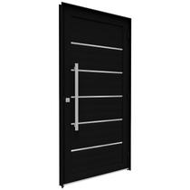 Porta de Alumínio de Giro Lambri com Friso Puxador de 80cm em Aço Inox 215x105cm Lucasa Eccellente Preto Porta de Alumínio de Giro Lambri com Friso Puxador de 80cm em Aço Inox 215x105cm Lucasa Eccellente Preto