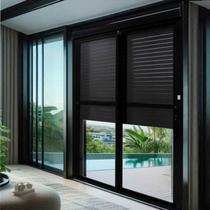 Porta de Aluminio Integrada Automatica 220V 231x150cm 2 Folhas Preto CRV