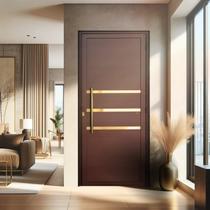 Porta de Aluminio Lambril 210x80cm Frisada com Puxador Super Abertura Direita Dourado/Marrom Corten Brimak