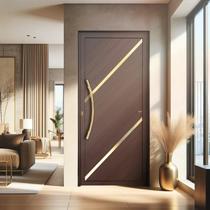 Porta de Aluminio Lambril 210x90cm com Puxador Super Duna Marrom Corten Dourado - Brimak