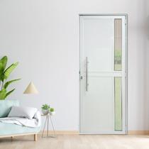 Porta de Alumínio Lambril Seteira 210x90cm 25 Premium Lux Esquadrias Abertura Esquerda Branco