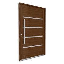 Porta de Alumínio Pivotante Amadeirada com Friso 225cm X 130cm Lucasa Eccellente Abertura Direita