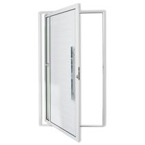 Porta de Alumínio Pivotante Lambril 210x100cm com Puxador Visione Super Brimak Abertura Direita Branco Porta de Alumínio Pivotante Lambril 210x100cm com Puxador Visione Super Brimak Abertura Direita Branco