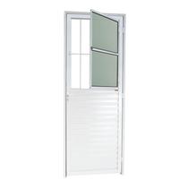 Porta de Alumínio Postigo 210x80cm com Grade e Vidro Boreal Linha 25 Brimak Abertura Esquerda