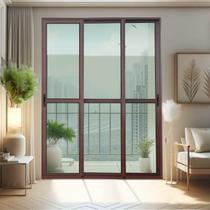 Porta de Correr 3 Folhas Moveis Sequenciais 210 X 120 Elite com Fecho Automático Vidro Liso