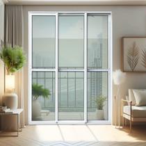 Porta de Correr 3 Folhas Moveis Sequenciais 210 X 150 Elite com Fecho Automático Vidro Liso
