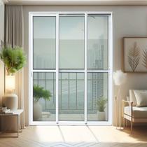 Porta de Correr 3 Folhas Moveis Sequenciais 210 x 180 Elite com Fechadura Tetra Vidro Liso Branco Brimak Porta de Correr 3 Folhas Moveis Sequenciais 210 x 180 Elite com Fechadura Tetra Vidro Liso Branco Brimak