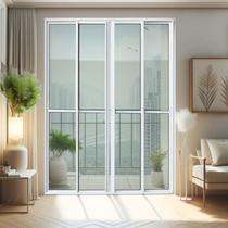 Porta de Correr 4 Folhas Moveis 210 X 200 Elite com Fecho Automático Vidro Liso