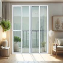 Porta de Correr 4 Folhas Moveis 210 X 240 Elite com Fechadura Tetra Vidro Liso Porta de Correr 4 Folhas Moveis 210 X 240 Elite com Fechadura Tetra Vidro Liso