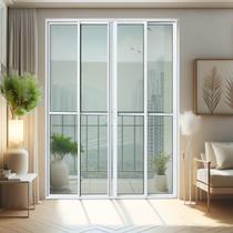 Porta de Correr 4 Folhas Moveis 210 X 240 Elite com Fecho Automático Vidro Liso Porta de Correr 4 Folhas Moveis 210 X 240 Elite com Fecho Automático Vidro Liso