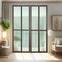 Porta de Correr 4 Folhas Moveis 210 X 240 Elite com Fecho Automático Vidro Liso Porta de Correr 4 Folhas Moveis 210 X 240 Elite com Fecho Automático Vidro Liso