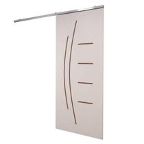 Porta De Correr Branco Prime Frisada Kit Alumínio F08 - Smile - 210x110 Porta De Correr Branco Prime Frisada Kit Alumínio F08 - Smile - 210x110