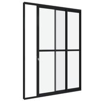 Porta de Correr com Divisão Central em Alumínio 216x160 cm 2 Folhas Preta Direita Alumifit Sasazaki