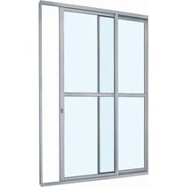 Porta de Correr Com Divisão Central em Alumínio 216x160x6,60cm 2 Folhas Direita Branca Alumislim Sasazaki