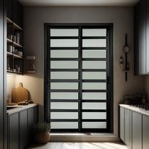 Porta de Correr com Travessas 2 Folhas Moveis 210 x 120 Elite com Fechadura Tetra Vidro Liso Preto Brimak Porta de Correr com Travessas 2 Folhas Moveis 210 x 120 Elite com Fechadura Tetra Vidro Liso Preto Brimak